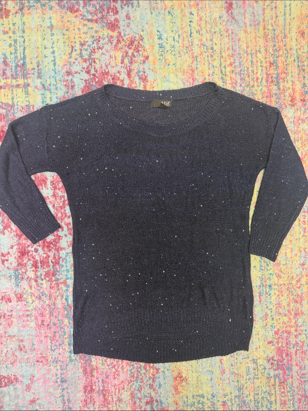 a.n.a Navy Metallic Speckle Crewneck Sweater